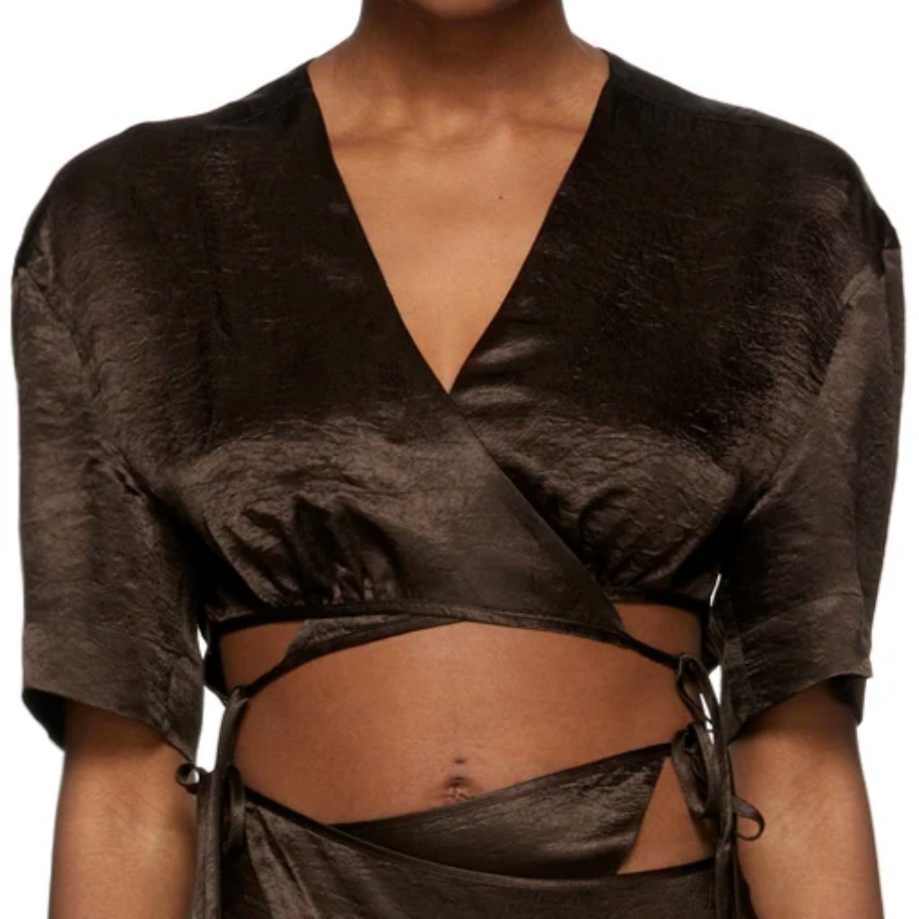 Yuzefi Brown Wrap Top T-Shirt